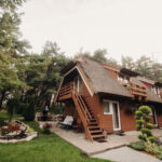 Maison en bois en plein milieu de la forêt